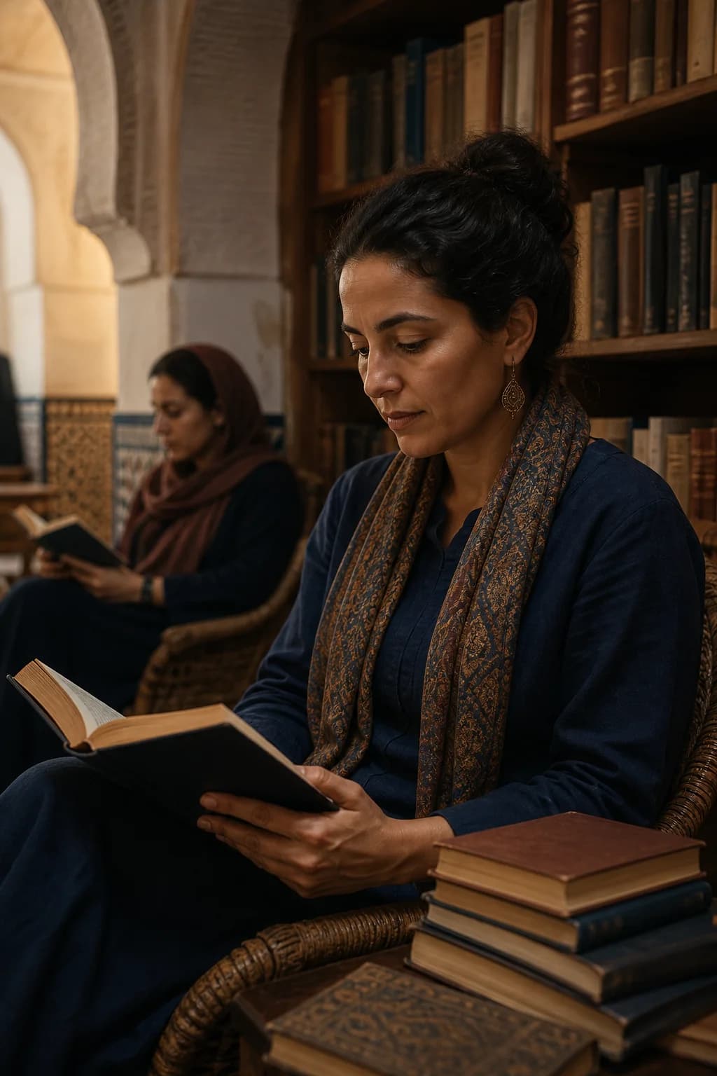 Personnes lisant dans une bibliothèque